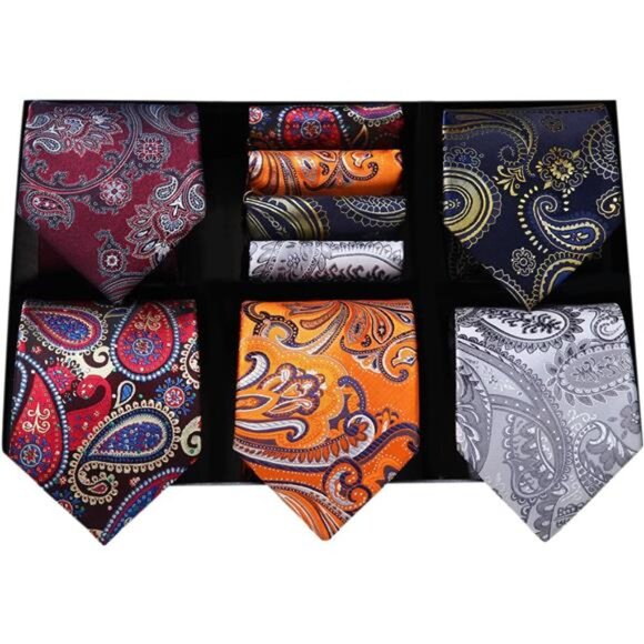 Mens Ties Set 5PCS Collection Tie with Pocket Sqaure Formal Business - Picture 1 of 6